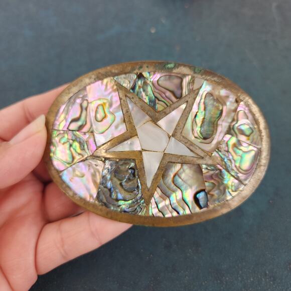VTG Abalone Inlay Star Belt Buckle Western Celestial Distrayed *chipped main image 8